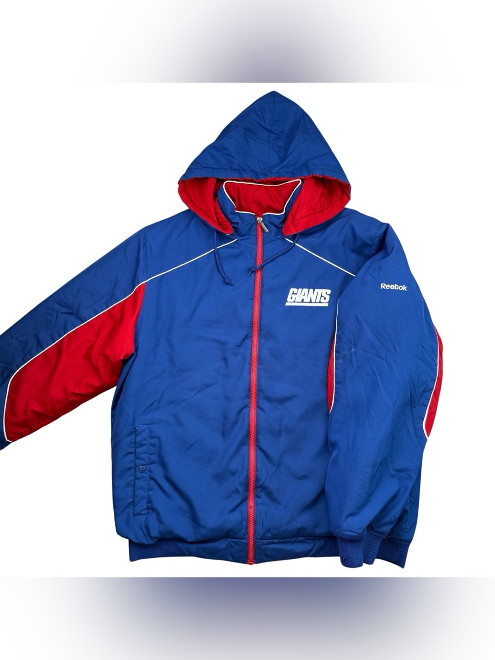 VTG New York Giants Football Men’s Full Zip Puffer Winter Hooded Jacket FLAWS L